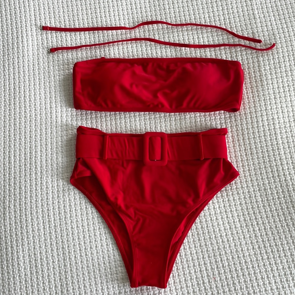 Red high waisted swimsuit